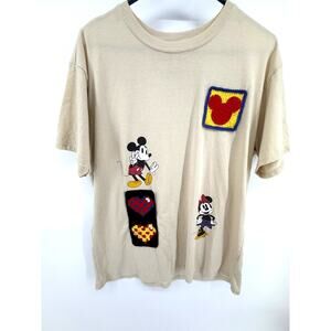 Disney Mickey Minnie Donald Daisy Granny Square Crochet Patch Tee Shirt Large
